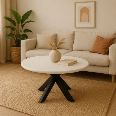Afbeelding van Zita Home salontafel 80 cm diameter 45 hoogte Wit blad met zwarte poten ronde rand