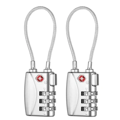Afbeelding van ZHEGE Bagagehangsloten TSA goedgekeurd, flexibele kabelreissloten, gecodeerd kofferslot, klein hangslot met 3 cijferige combinatie voor koffers, bagage, rugzakken, aktetassen (zilver, 2 stuks)