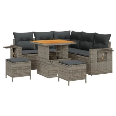 Afbeelding van vidaXL 8 delige Loungeset met kussens poly rattan acacia grijs
