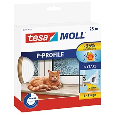Afbeelding van Tochtstrip Tesa 25 meter (P profiel, Zelfklevend, Wit)