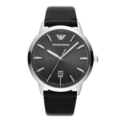 Afbeelding van Emporio Armani driehands datum zwart leren horloge