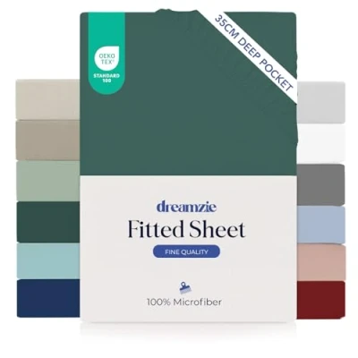 Afbeelding van Dreamzie Hoeslaken 180 x 200 Hoes 35 cm voor Dikke Matras 100% Microvezel Petrol Groen, Gecertificeerd Chemisch Vrij (Oeko TEX), met Volledig Elastiek