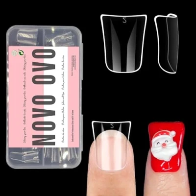 Afbeelding van NOVO OVO Nageltips, extra korte eendenpootjes volledige dekking voor Press On Acryl, Clear Flare Y2K brede dikke Franse zachte gel nepnagelverlenging x 12 maten in doos 120 stuks