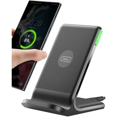 Afbeelding van INIU Draadloze Oplader, 15W Snel Qi gecertificeerd Draadloos Oplaadstation met Slaapvriendelijk Adaptief Licht, Compatibel iPhone 15 14 13 12 Pro Samsung Galaxy S23 S22 S21 Note 20 Google