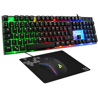 Afbeelding van THE G LAB Yttrium Combo gaming Pack Azerty RGB, toetsenbord 105 toetsen en 19 anti ghosting gamer muis 2400 dpi muismat Pc Ps4 Ps5 (nieuwe versie 2024)