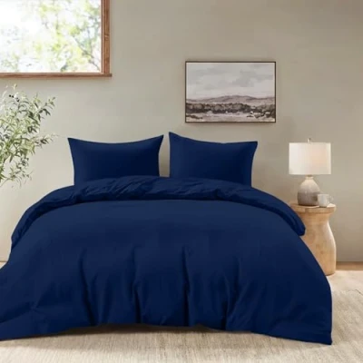 Afbeelding van Dreamzie Dekbedovertrek 240x220 cm met 2 kussenslopen 50x70 Donkerblauw volwassen bedset van 100 procent microvezel Gecertificeerd vrij chemicaliën (Oeko TEX)