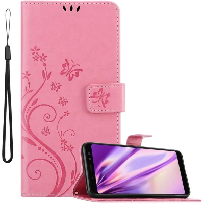 Afbeelding van Cadorabo Hoesje geschikt voor Samsung Galaxy A8 2018 in Bloemen ROZE Beschermhoes Case Cover magnetische