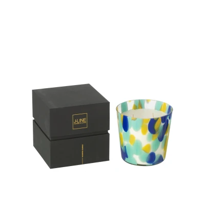 Afbeelding van J Line Geurkaars Noa Blauw/Geel Small 50Uur