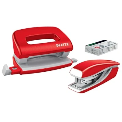 Afbeelding van Leitz WOW Mini Nietmachine en Perforeerset, Metallic Rood, Niet of Perforeert tot 10 Vellen, Inclusief 1000x N10 Nietjes, 55612026