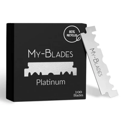 Afbeelding van My Blades Platinum 100 stuks duurzame enkelzijdige scheermesjes van gehard roestvrij staal, ontwikkeld door professionals, geschikt voor de gevoelige huid