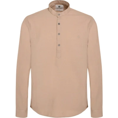 Afbeelding van Overhemd linnen mao kraag Latte Brown