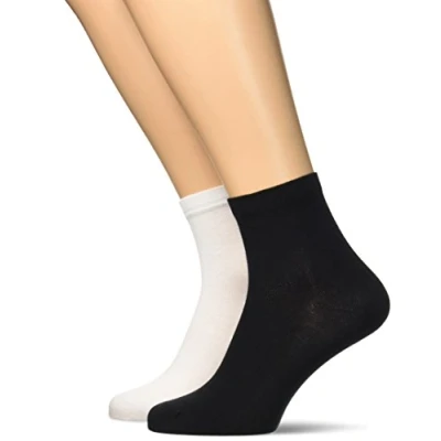 Afbeelding van Dim Damessokken, katoen, comfort, 2 stuks, Wit/Zwart, 35 38 EU