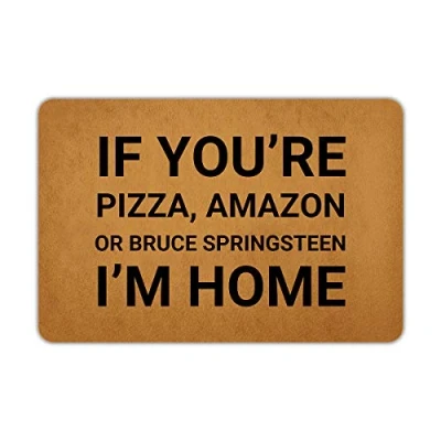 Afbeelding van Voordeurmat welkomstmat als je pizza bent Amazon of ik ben thuis rubberen antislip achterkant grappige deurmat binnen buiten tapijt 23,6 inch (B) x 15,7 (L)