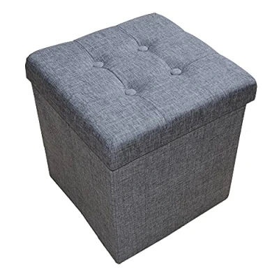 Afbeelding van Style home Zitkruk, zitbank met opbergruimte, opvouwbare opbergdoos, zitkist, zitkubus, voetsteun, van linnen, 38 x cm (grijs)