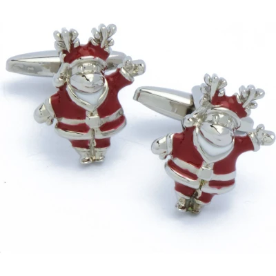 Afbeelding van Manchetknopen Kerstman met Gewei Rood Wit