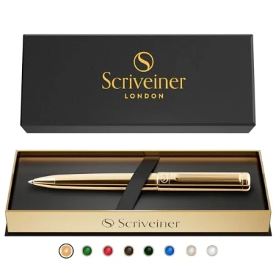 Afbeelding van Scriveiner balpen hoogwaardige goud met 24 karaat gouden details, zwarte Schmidt vulling, geschenkdoos, kantoorset, mooie professionele