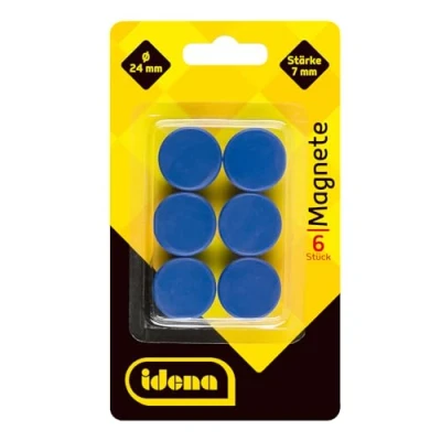 Afbeelding van Idena 377026 Magneten, 6 stuks, diameter 24 mm, rond, dikte 7 blauw
