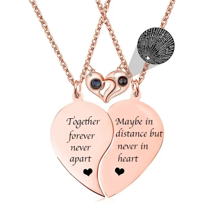 Afbeelding van Bixorp Friends Vriendschapsketting voor 2 met Hartje &amp; I LOVE YOU in 100 talen! Rosé Goud &quot;Together Forever Never Apart&quot; BFF Cadeau