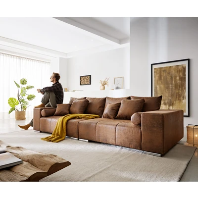 Afbeelding van XXL Bank Marbeya bruin 285x115 cm antiek look met kussen Bigsofa