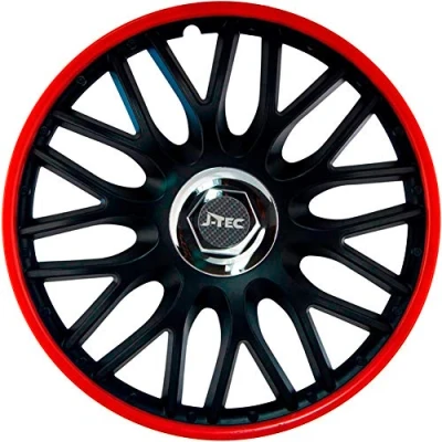 Afbeelding van 4 Delige J Tec Wieldoppenset Orden R 16 inch zwart/rood + chroom ring