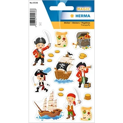 Afbeelding van HERMA 15536 Puffy stickers voor kinderen, piraat (16 stickers, kunststof, mat) zelfklevend, permanent hechtende etiketten meisjes en jongens, kleurrijk