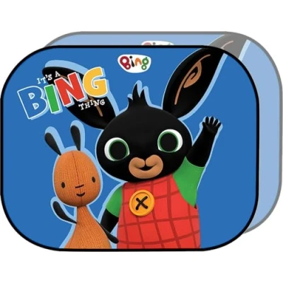 Afbeelding van Paar zijluifels voor Bing car jongens en meisjes 44 x 35 cm met Flop afbeeldingen op een blauwe achtergrond