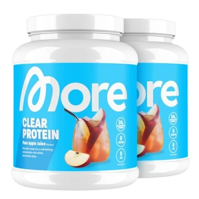 Afbeelding van MORE Clear Protein Wei Isolaat Poeder, Pure Apple Juice, 2 x 600 g, 40 Porties Lactosevrij Poeder voor Spieropbouw en Herstel, Gemaakt in Duitsland