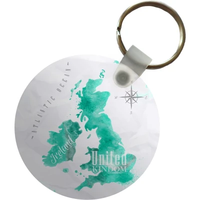 Afbeelding van Sleutelhanger Waterverf Wereldkaart Engeland Plastic Rond Uitdeelcadeautjes