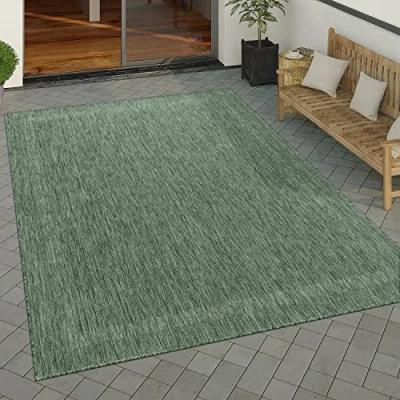 Afbeelding van Paco Home Buiten Vloerkleed Tapijt Voor Binnen En Balkon Terras Keuken Modern Patroon Geometrisch Abstract, Maat:300x400 cm, Kleur:Groen