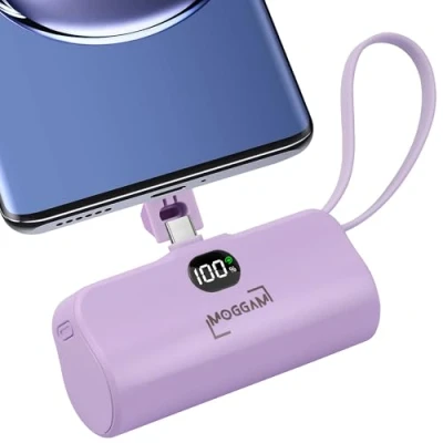 Afbeelding van MOGGAM Externe accu voor iPhone compatibel met 16/16Pro/15/15Pro/14/14Pro/13/12/11/XR/X/8/7/6 en meer, draagbare 2 in 1, 5000 mAh, oplader smartphone