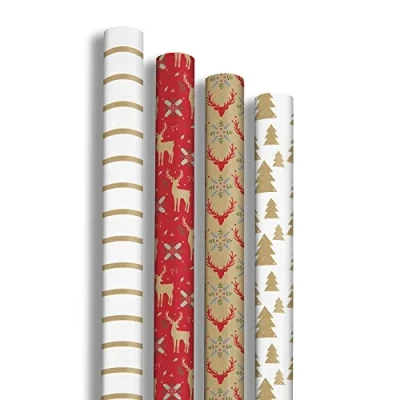 Afbeelding van Clairefontaine 223877AMZC Een doos met 10 rollen cadeaupapier kraftpapier 70 g afmetingen: 5 x 0,70 m motief: &quot;Lovely Home Red&quot;, kerstfeesten