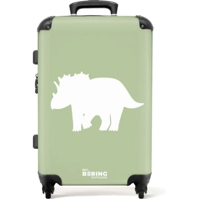 Afbeelding van NoBoringSuitcases.com® Kinderkoffer jongen Kindertrolley jongens Groen met Triceratops dino Koffer kind groot Rolkoffer lichtgewicht Reiskoffer 4 wielen Grote trolley XL 20 kg bagage