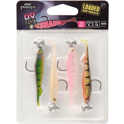 Afbeelding van Fox Rage Ultra UV Slick Shad Loaded 9cm Jig Head 7gr haak 2/0 (mixed colors 4 pcs)