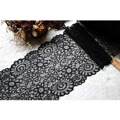 Afbeelding van Yulakes 3 Yard 22 cm zwart wit kant stof DIY handwerk naaitoebehoren decoratie accessoires voor kleding elastische trim (zwart)
