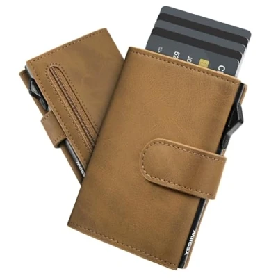 Afbeelding van YESIIW Portemonnee voor heren met extra grote capaciteit, pop up slim wallet 10 kaarten, herenportemonnee muntvak, ID venster en 10+ bankbiljettenvak, kaartenportemonnee RFID bescherming