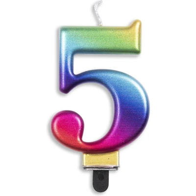 Afbeelding van Kaars 5 jaar Regenboog Metallic 8cm