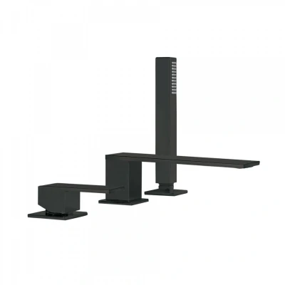 Afbeelding van Badrand Mengkraan Tres Cuadro met Handdouche 18x6.2 cm Vierkant Mat Zwart