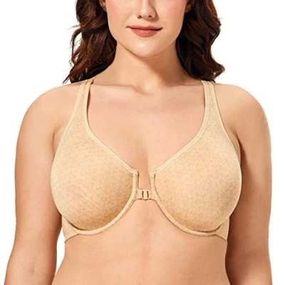 Afbeelding van DELIMIRA Naadloze Beugelbeha Met Racerback sluiting Aan De Voorkant Voor Dames Beige 90D