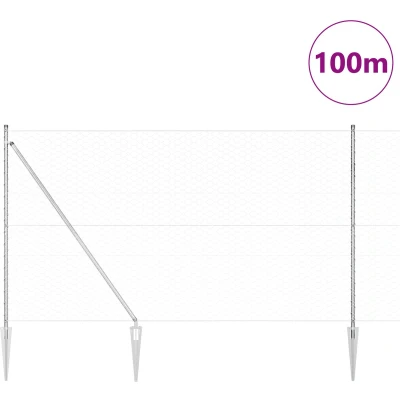 Afbeelding van vidaXL Hexagon Hek 1.5x100 m Gegalvaniseerd Staal, Hekposts met Pin 13 stuks Ø32 mm 170 cm Staal