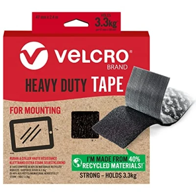 Afbeelding van VELCRO Merk Eco Heavy Duty tape Op lengte gesneden industriële extra sterke dubbelzijdige haak &amp; lus zelfklevende perfect voor kamerinrichting en thuis, kantoor, garagegebruik zwart 47 mm
