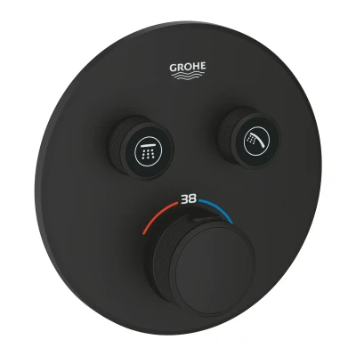 Afbeelding van Grohe grohtherm smartcontrol thermostatisch opbouwdeel met omstel 2x rond zonder inbouwdeel kleur phantom black 29507kf0