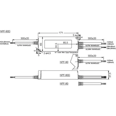 Afbeelding van Mean Well NPF 90 12 LED driver, transformator Constante spanning, stroomsterkte W 7.5 A 7.2 V/DC Niet dimbaar, PFC schakeling,