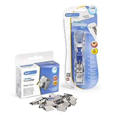 Afbeelding van Rapesco 1300A Supaclip 60 Set, Klemaanbrenger en 100 Roestvaststalen Reserveklemmen