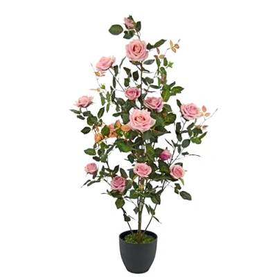 Afbeelding van I.GE.A. Kunstboom rozenstruik in pot Kunstrozen kunstplanten decoratie huwelijksfeest (1 stuk)