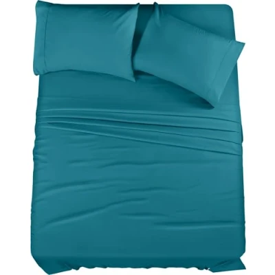 Afbeelding van Utopia Bedding Beddengoedset met queensize bed, 4 delig beddengoed geborsteld microvezel krimp en kleurvast gemakkelijk te onderhouden (Queen, denimblauw)