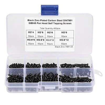 Afbeelding van Gonnely Schroeven 400 stuks zwarte M2/M2.6 Pan Head Zelftappende Set Assortiment Kit