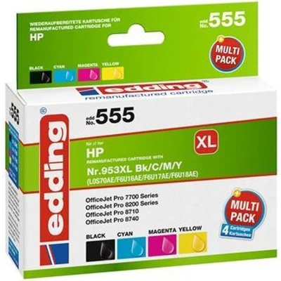 Afbeelding van Edding EDD 555 inktcartridge 4 stuk(s) Compatibel Hoog (XL) rendement Zwart, Cyaan, Magenta, Geel
