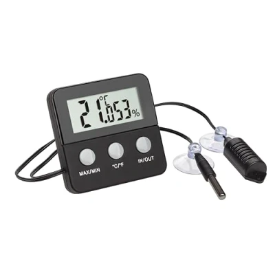 Afbeelding van TFA Dostmann Terracheck digitale thermo hygrometer, 30.5044.01, kabelsensor met zuignappen, ideaal voor terraria, zwart