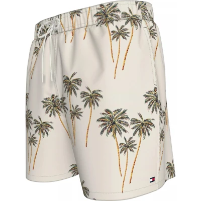 Afbeelding van Tommy Hilfiger Medium Drawstring swimshort heren zwembroek offwhite met palmbomen print