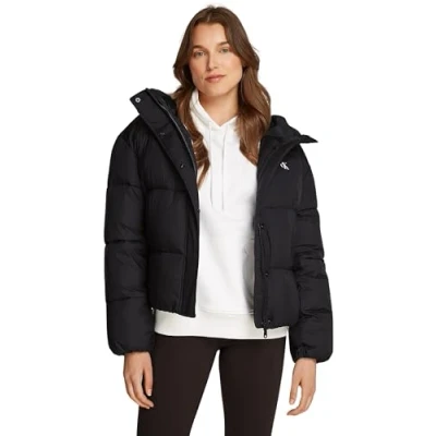 Afbeelding van Calvin Klein Jeans LOGO Short Hooded Puffer Winterjas, Dames, Maat: XL, Black